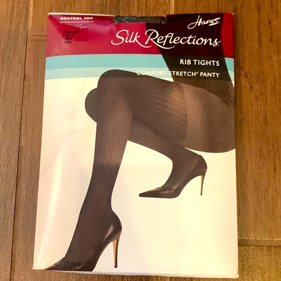 BRAND NEW SILK REFLECTIONS by HANES. RIBBED TIGHTS. Control Top. Size AB. Mocha - Picture 1 of 6